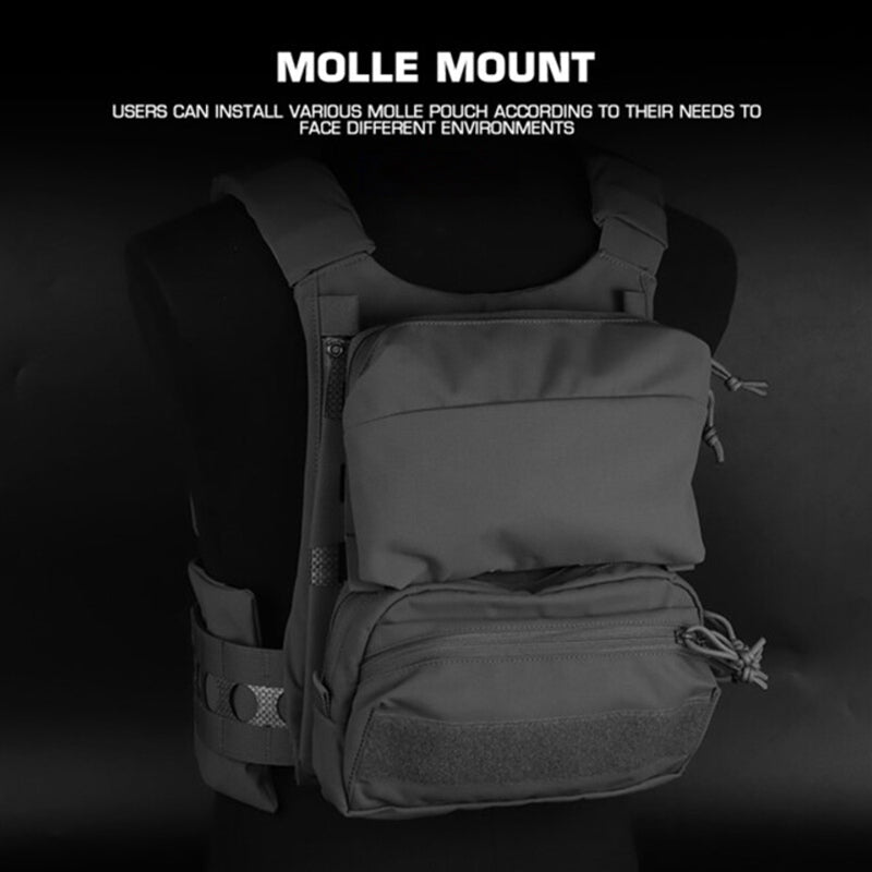 Tactical Vest - Molle Zipper Back Panel, for Paintball, Airsoft, Outdoor Hunting. Plate Carrier Expansion Equipment.