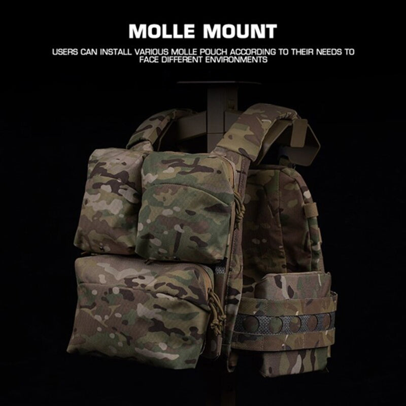 Tactical Vest - Molle Zipper Back Panel, for Paintball, Airsoft, Outdoor Hunting. Plate Carrier Expansion Equipment.