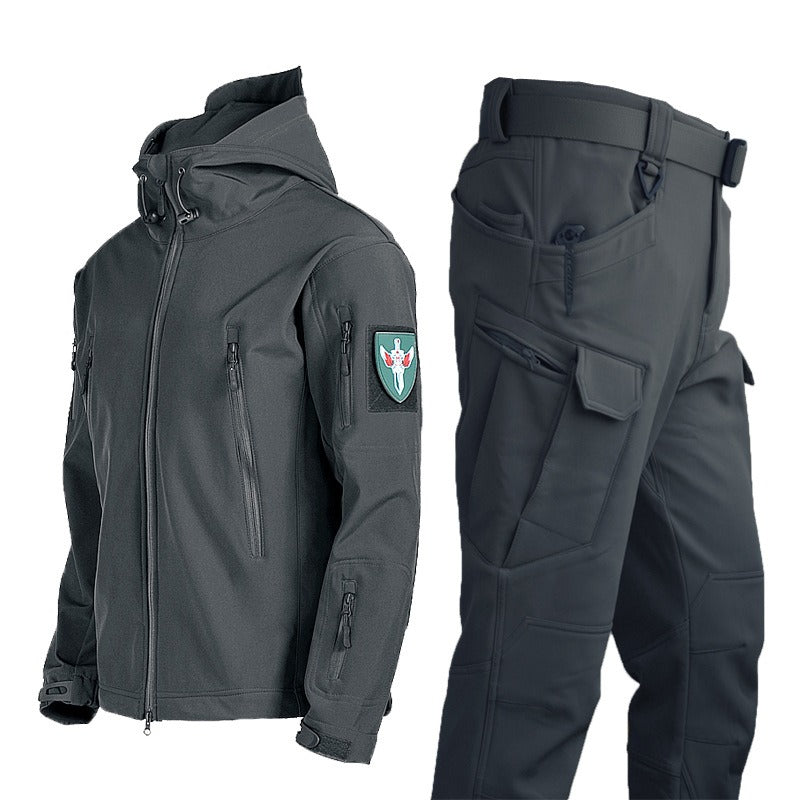 Outdoor Sharkskin Soft Shell Rushing Suit Men's Spring And Winter Military Fans Windproof Breathable Plus Down Hiking Clothes Jacket