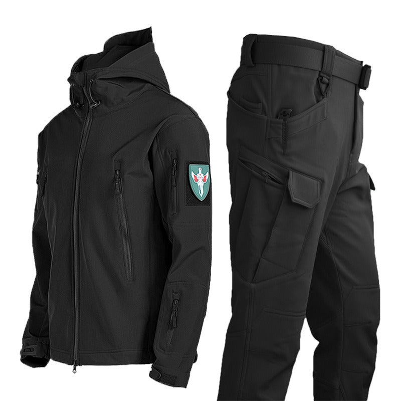 Outdoor Sharkskin Soft Shell Rushing Suit Men's Spring And Winter Military Fans Windproof Breathable Plus Down Hiking Clothes Jacket