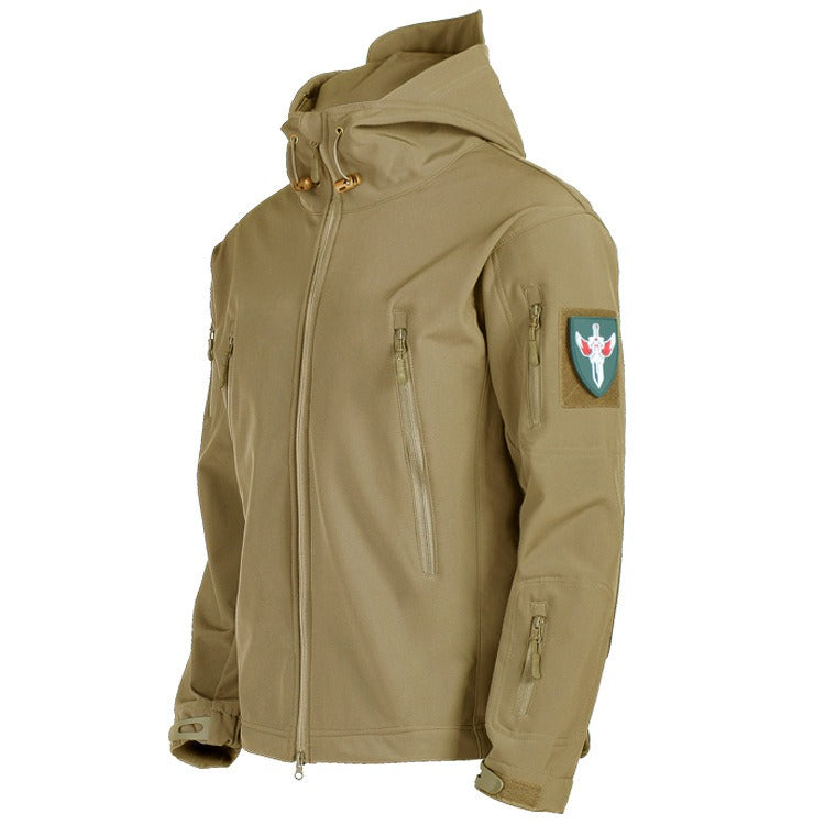 Outdoor Sharkskin Soft Shell Rushing Suit Men's Spring And Winter Military Fans Windproof Breathable Plus Down Hiking Clothes Jacket